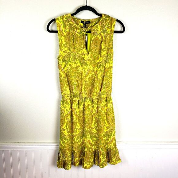 Banana Republic Dresses & Skirts - Women's Banana Republic Neon Yellow Paisley Fanned Keyhole Mini Dress Size Small